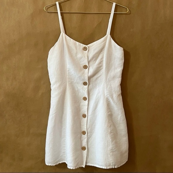 Urban Outfitters Dresses & Skirts - Urban Outfitters | Linen Button Down Front Strappy Back Mini Dress White Size S